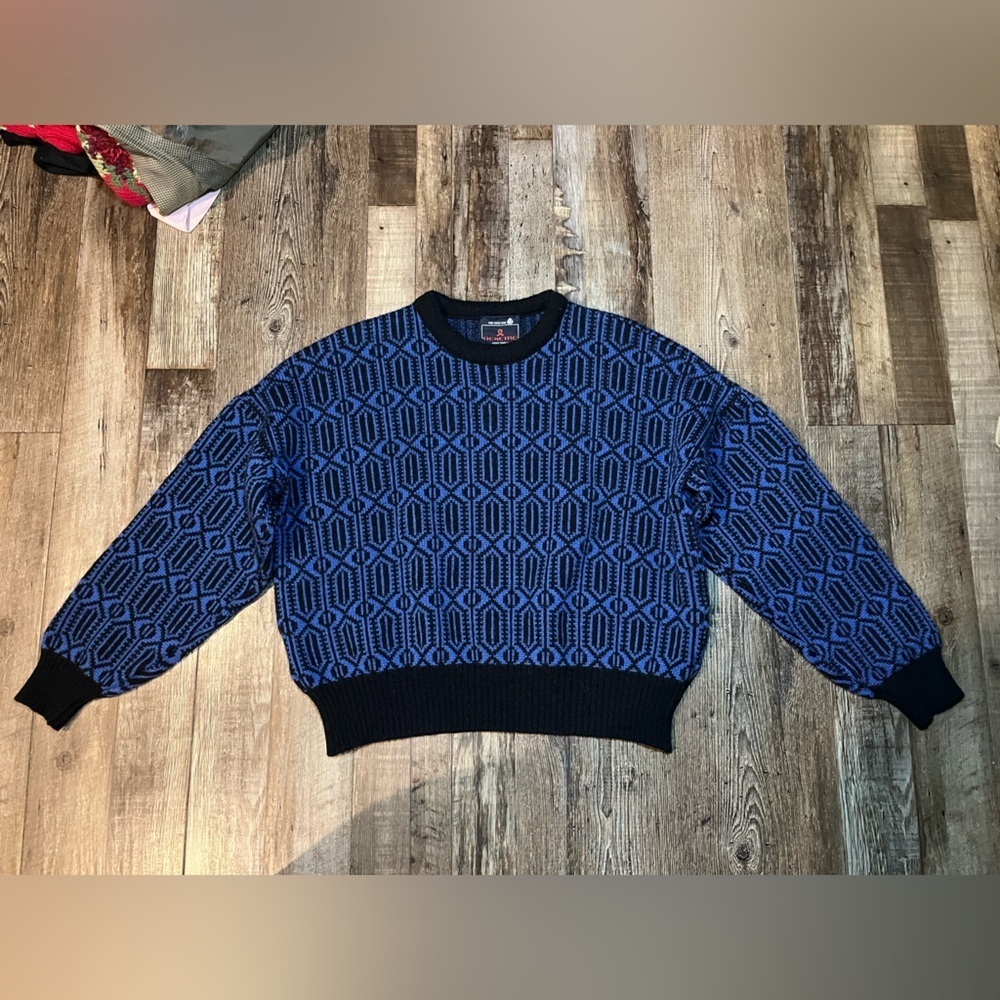 Vintage Demetre Thick Wool Blue and Black Sweater Men's Small